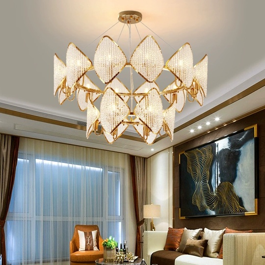 Люстра подвесная, золотой, бусины, ESTER 60*40, металл, G4.