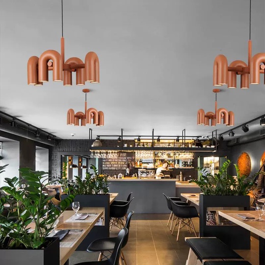 Светильник подвесной красный Elyquor, металл, трос 150 см, 100*38 см, LED