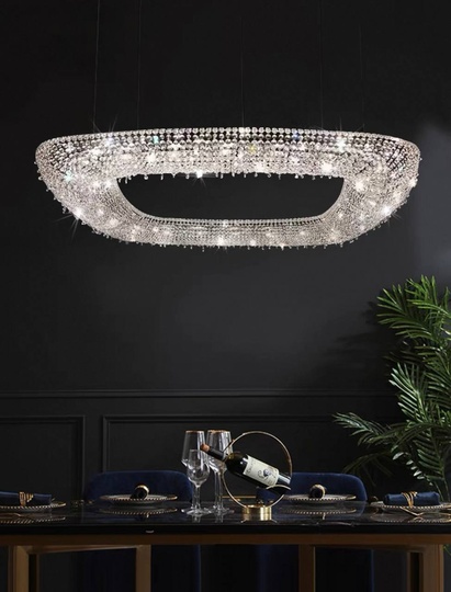 Люстра подвесная, серебро, хрусталь, SUSAN 120*120*28 металл, G9.