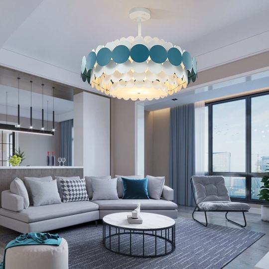 Люстра подвесная, синий, белый, ПММА, ADLAI 60*80, металл, Е14