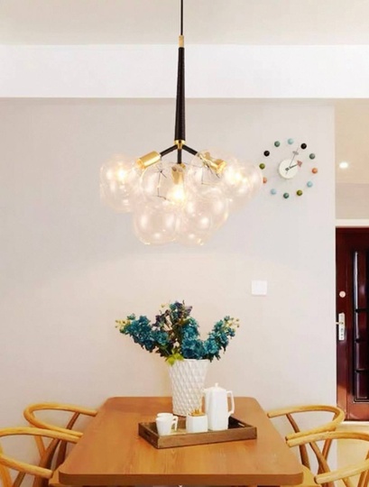 Люстра подвесная, черный, стекло, ABRAHAN 55*65, металл, Е27