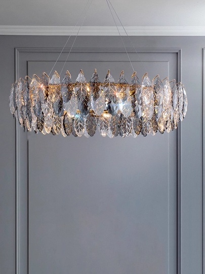 Люстра подвесная BIRICIK 60*25 золото, дымчатый, кристалл, металл, E14.