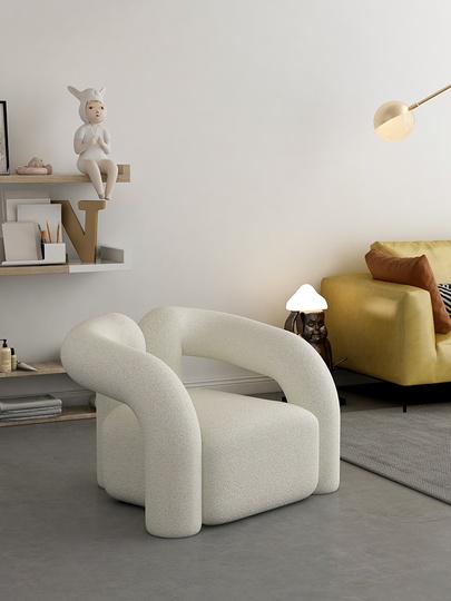 Кресло белое мягкое с банкеткой для ног - EDDY, 1 шт., 82х63х73 см