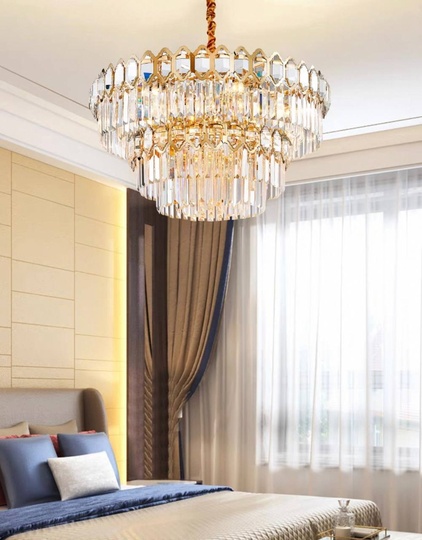 Люстра подвесная, золото, хрусталь, SHARYL 100*38, металл, E14.