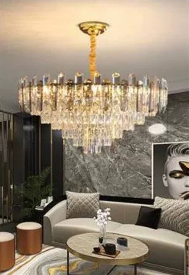 Люстра подвесная ALIM 50*40 золото, кристалл, металл, E14.