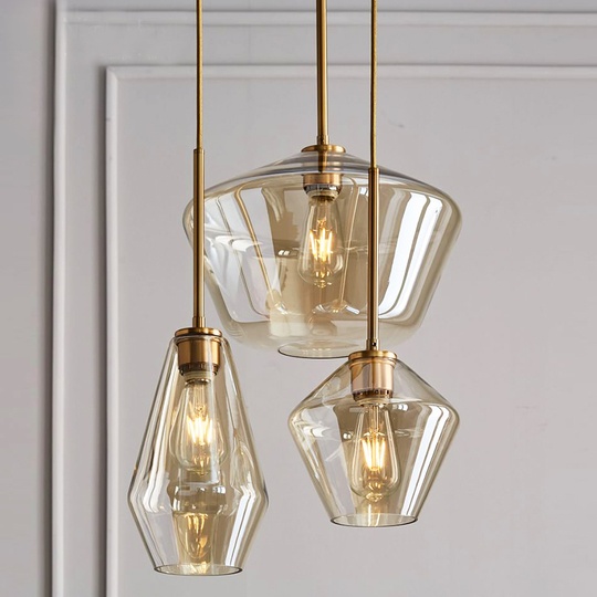 Подвесной светильник янтарный, 3 плафона. FEN GLASS RETRO - лофт, E27