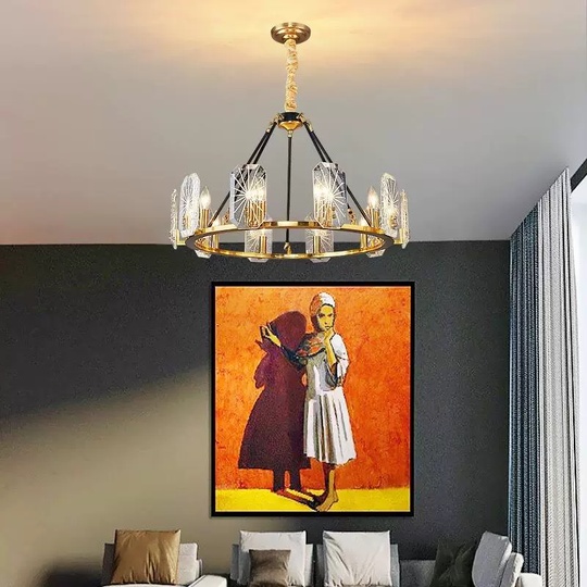 Светильник подвесной бронзовый Alarice, металл, кристалл, трос 50 см, 75*50 см, Е14