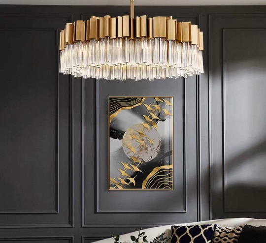 Люстра подвесная медная Elyvore, металл, хрусталь, трос 30 см, 100*25 см, G9