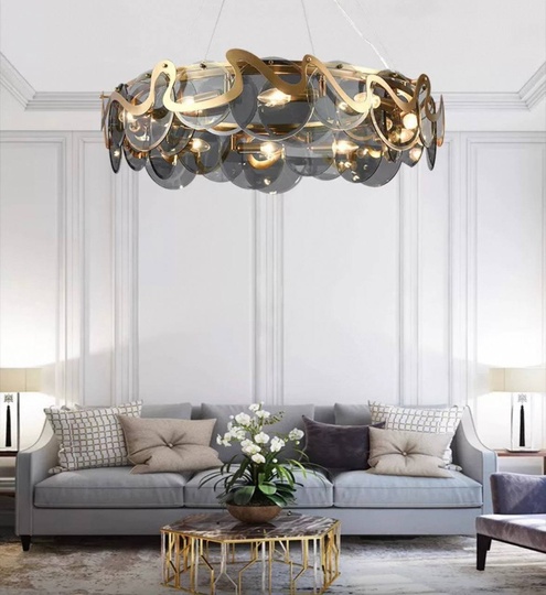 Люстра подвесная, медный, стекло, MODERN 60*25, металл, E14.