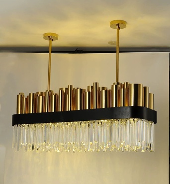 Люстра подвесная бронзовая Epivorn, металл, кристалл, трос 100 см, 110*45 см, LED