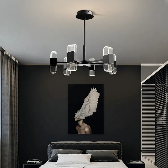 Люстра подвесная, черный, ПММА, AEGEN 90*30, металл, LED