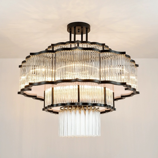 Люстра подвесная, черный, стекло, AYCAN 60*60, металл, E14.