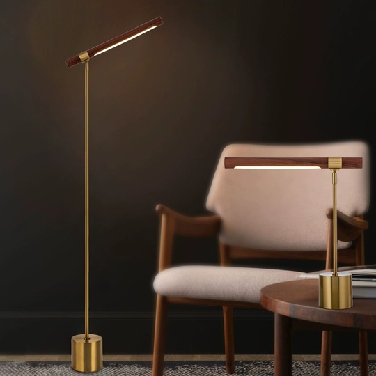Напольный торшер, бронза, дерево, DEKO, 46*145, светодиодный, E27, металл