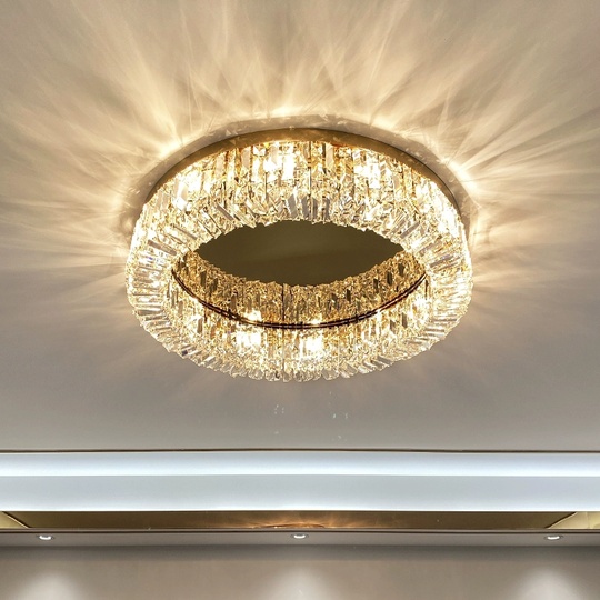 Потолочный светильник, золото, кристалл, ABIGAIL 80*15 металл, E14.