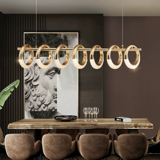 Светильник подвесной золотой Elenthos, металл, трос 100 см, 105*21 см, LED