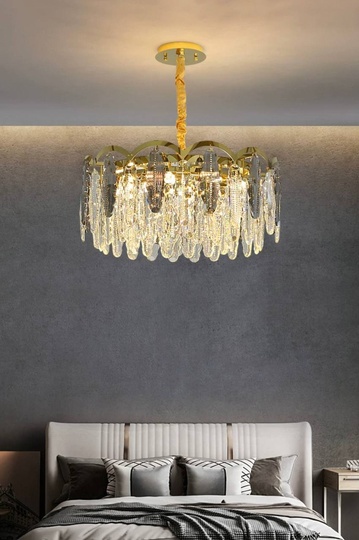 Люстра подвесная, медь, пепельный, кристалл, GUMUS 40*28, металл, Е14.