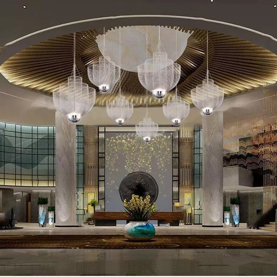 Люстра подвесная, серебро, металл-сетка, GWEN 45*57, металл, LED.