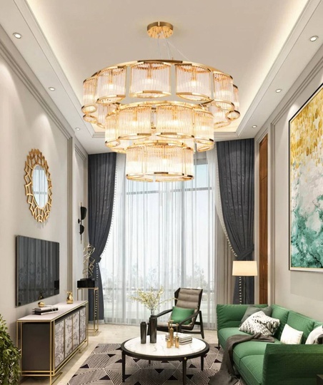 Люстра подвесная, золотой, стекло, AYDAN 40+70+100, металл, E14.