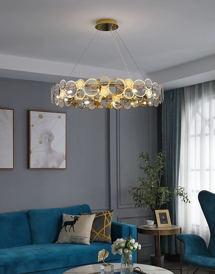 Люстра подвесная, золото, дымчатый, стекло, AUTUG 96*13, металл, G9.