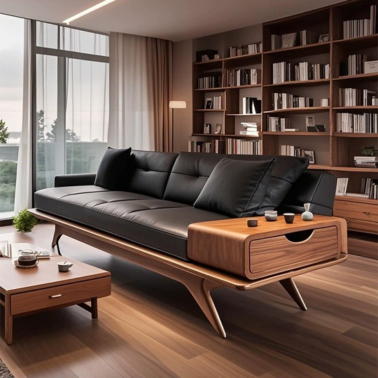 Стильный кожаный диван 240 см – прочный, удобный, массив дерева, цвет ясень, премиум для гостиной и офиса