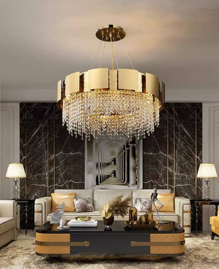 Люстра подвесная золотая Eluvar, металл,хрусталь, трос 50 см, 60*25 см, Е14