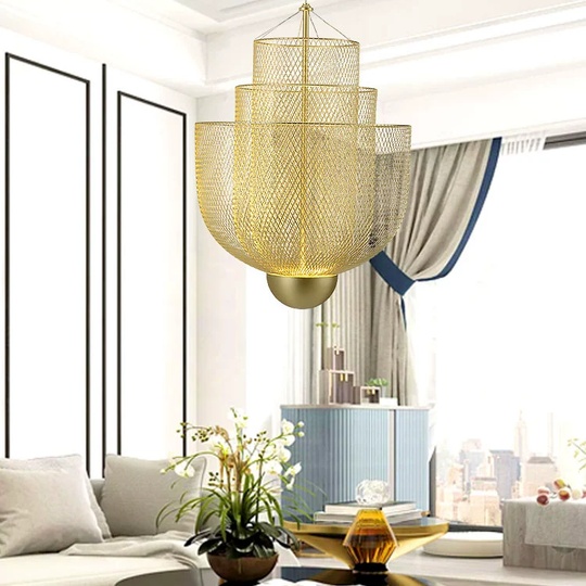 Люстра подвесная, золото, металл-сетка, HALSEY 45*57, металл, LED.