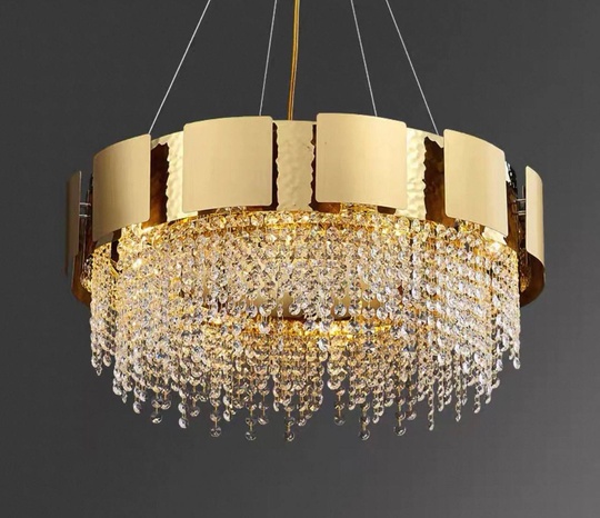 Люстра подвесная золотая Eluvar, металл,хрусталь, трос 50 см, 80*25 см, Е14