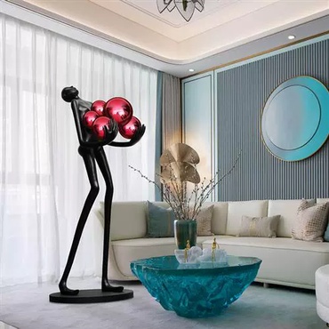 Торшер человек с красными шарами черный NIM, 80*42*180 см, LED, E27*6, смола со стекловолокном, 24 Вт