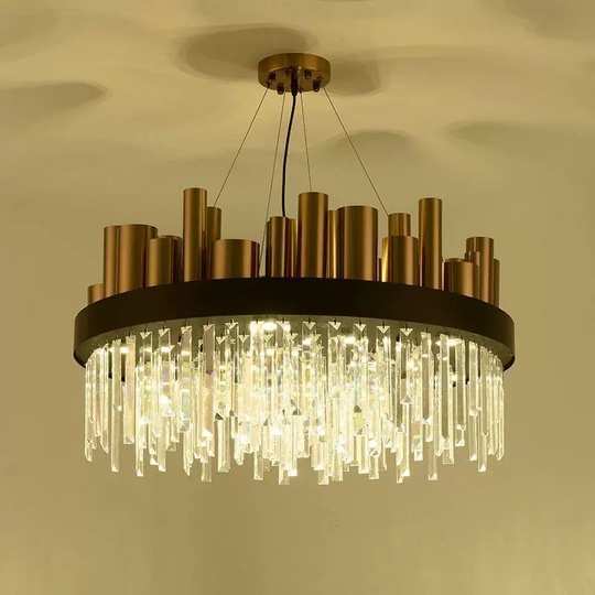 Люстра подвесная бронзовая Ezolon, металл, кристалл, трос 100 см, 60*38 см, LED