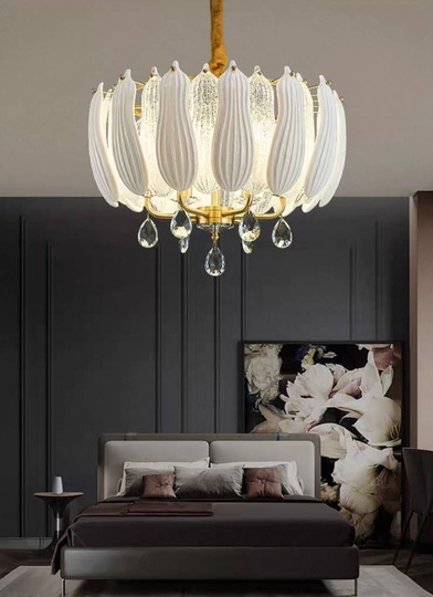 Люстра подвесная, золото, стекло, хрусталь, FELIX 80*42 металл, E14.