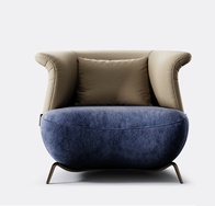 Итальянское кресло, серое с синим, 87*84*72 см, кожа, ткань, не раскладное